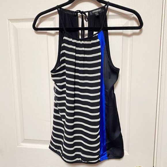 Express Womens Pullover Cami Top Black Color block Stripes Sz S NWT - Picture 1 of 7